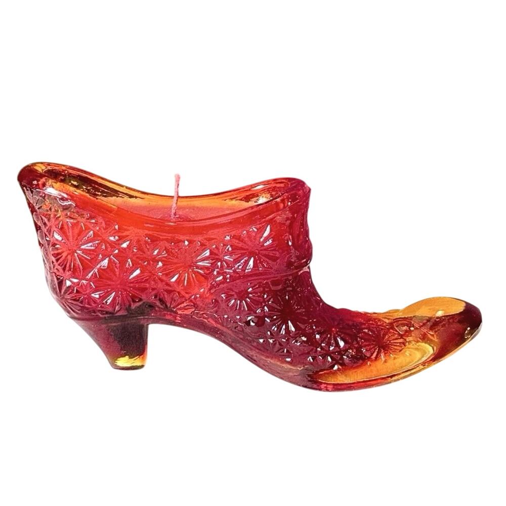 LE Smith Amberina Daisy & Button Slipper Candle • Cadmium Glow • Vintage • 6”